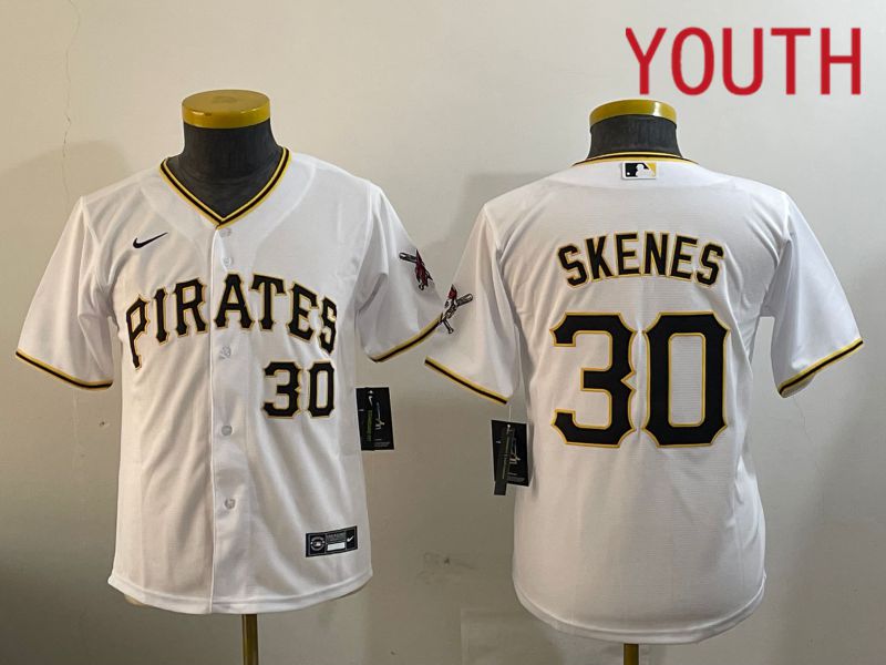 Youth Pittsburgh Pirates #30 Skenes White Game 2024 Nike MLB Jersey style 1->los angeles dodgers->MLB Jersey